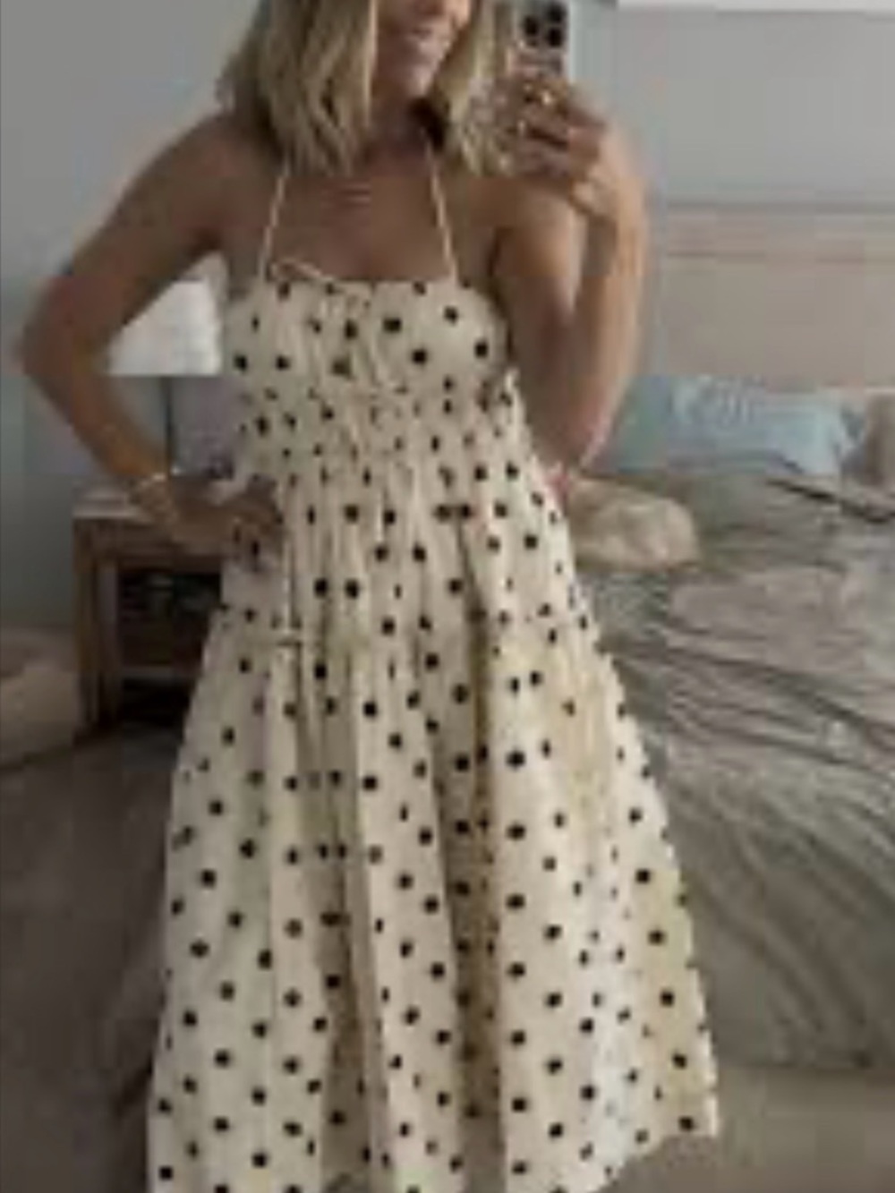 En Saison Cream Polka-Dot Tie-Strap Midi Dress - Picture 6 of 6